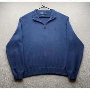 Polo Ralph Lauren Sweater Mens XXL 2XL Blue 1/4 Zip Pullover Preppy Golf Dad